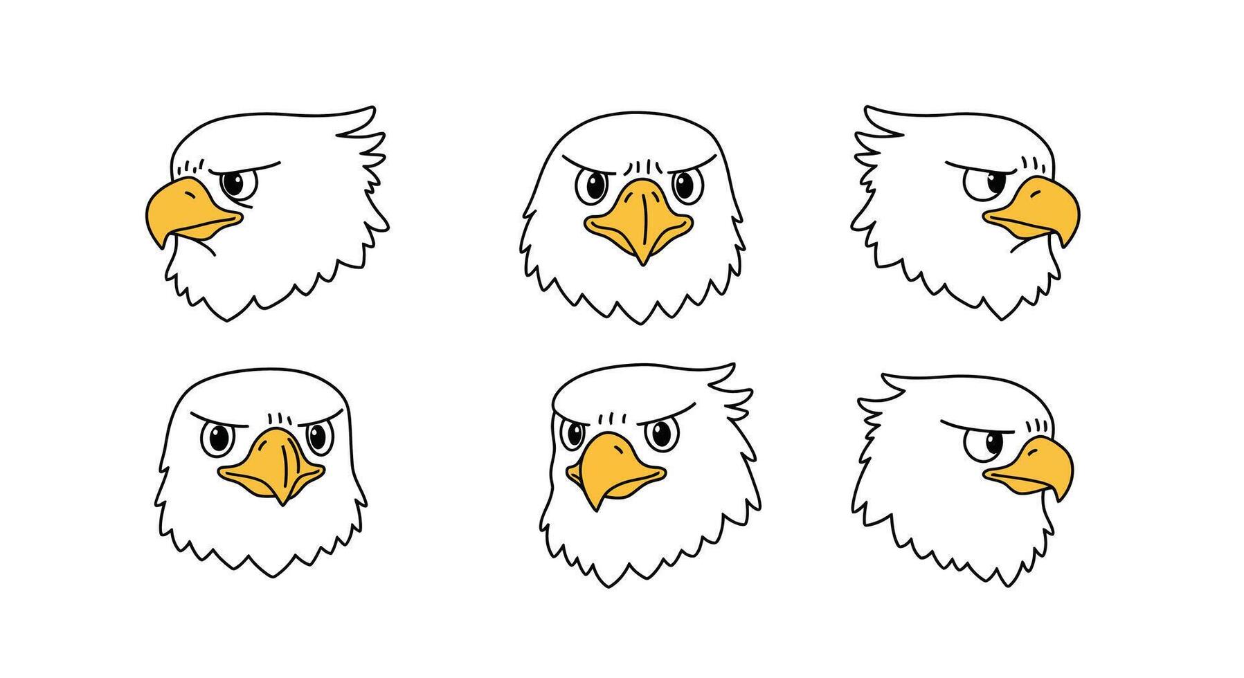 Eagle head expressions in flat design showcasing different emotions in illustration vector