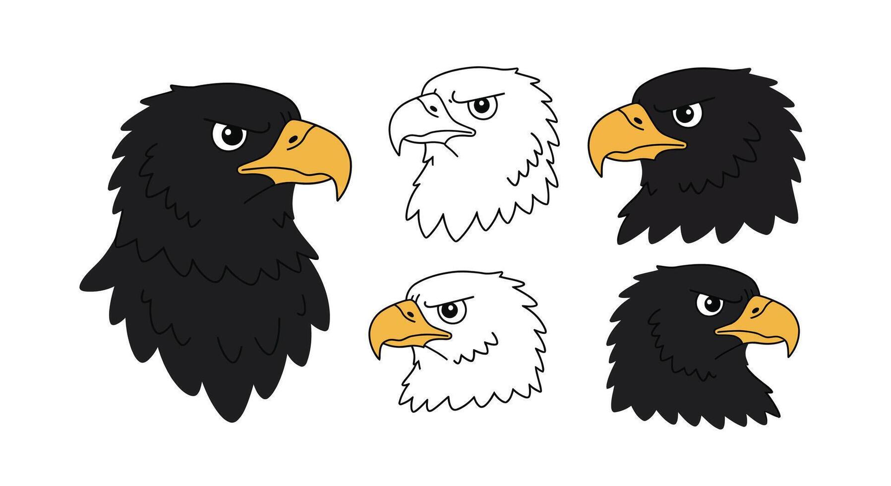 Eagle head designs showcasing transformations in flat illustration style vector