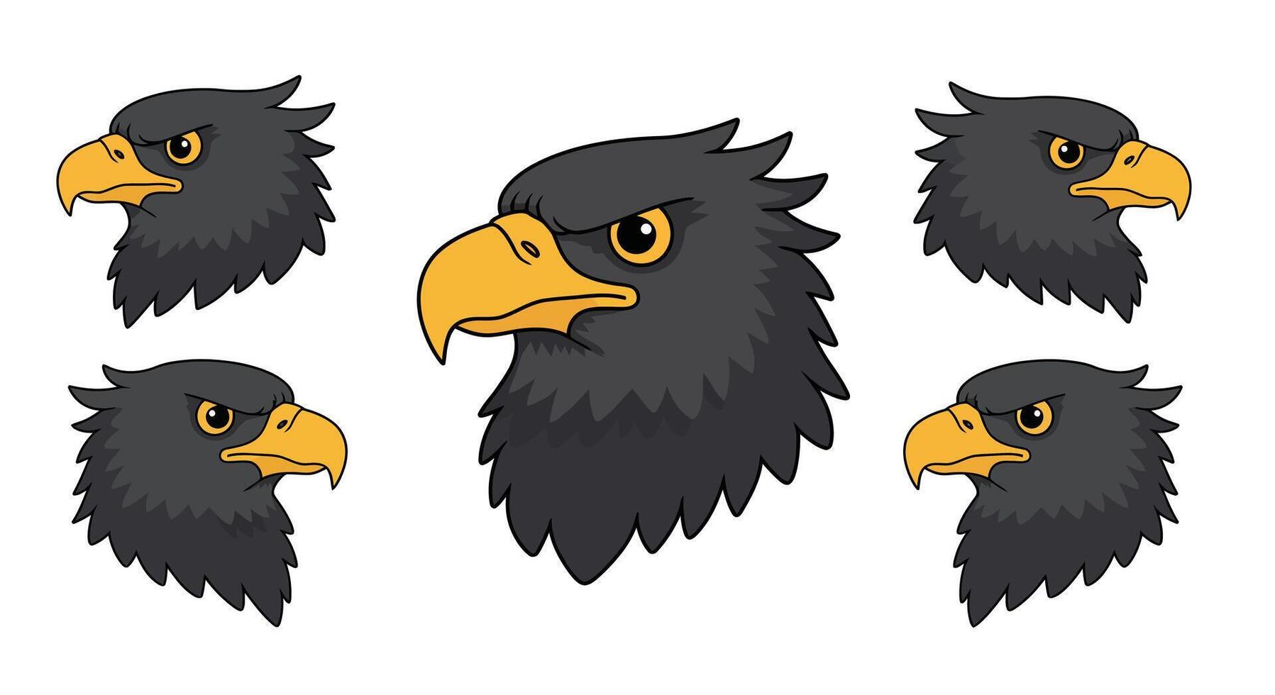 Fierce eagle head illustrations in flat style showcasing distinct expressions in art vector