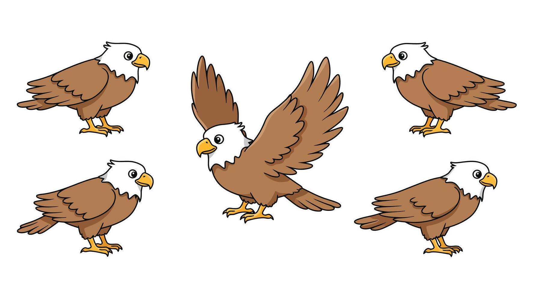Eagle in various poses illustrated in flat style art vector
