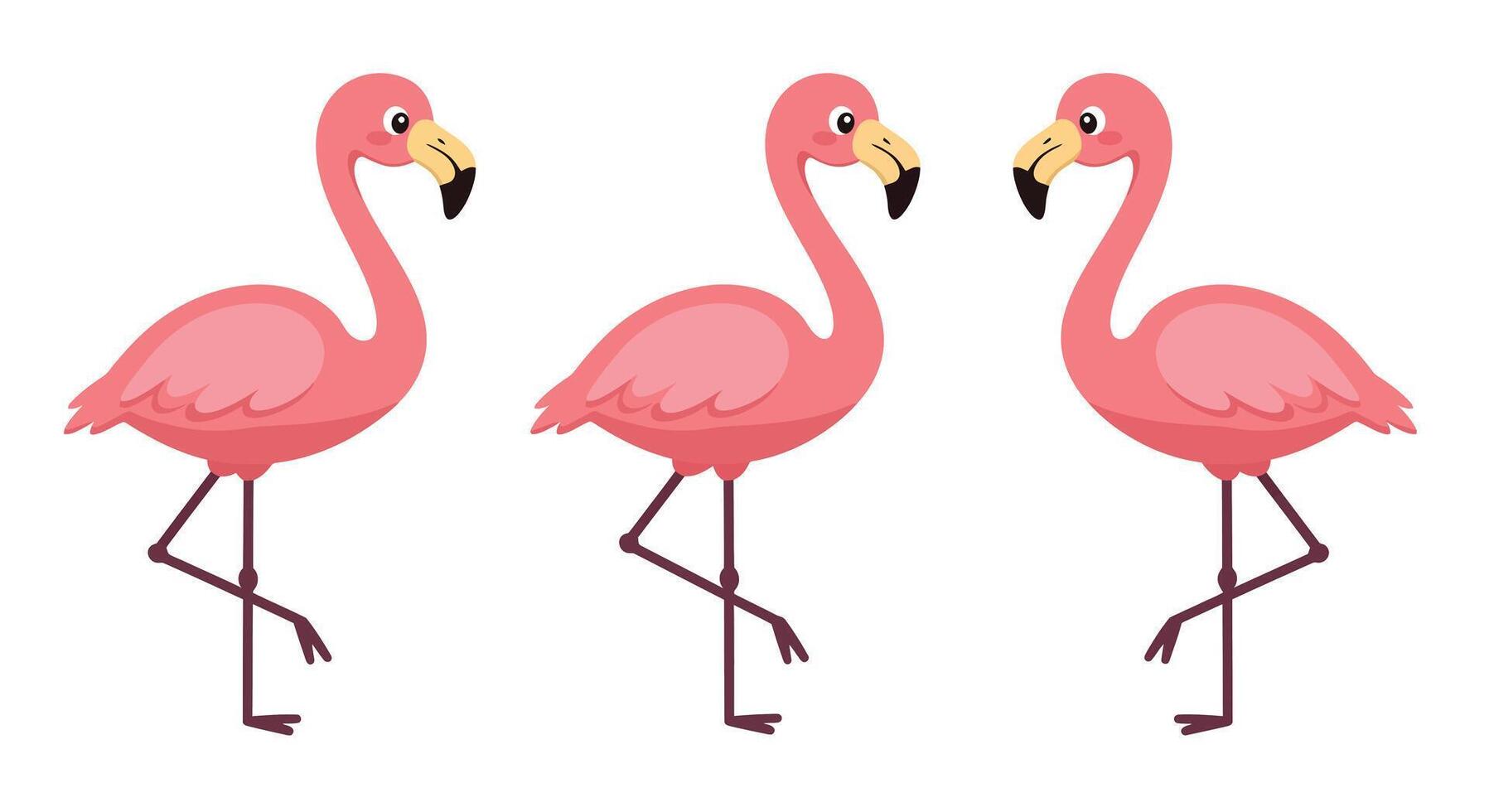 Pink flamingos in a playful stance with flat design style art vector