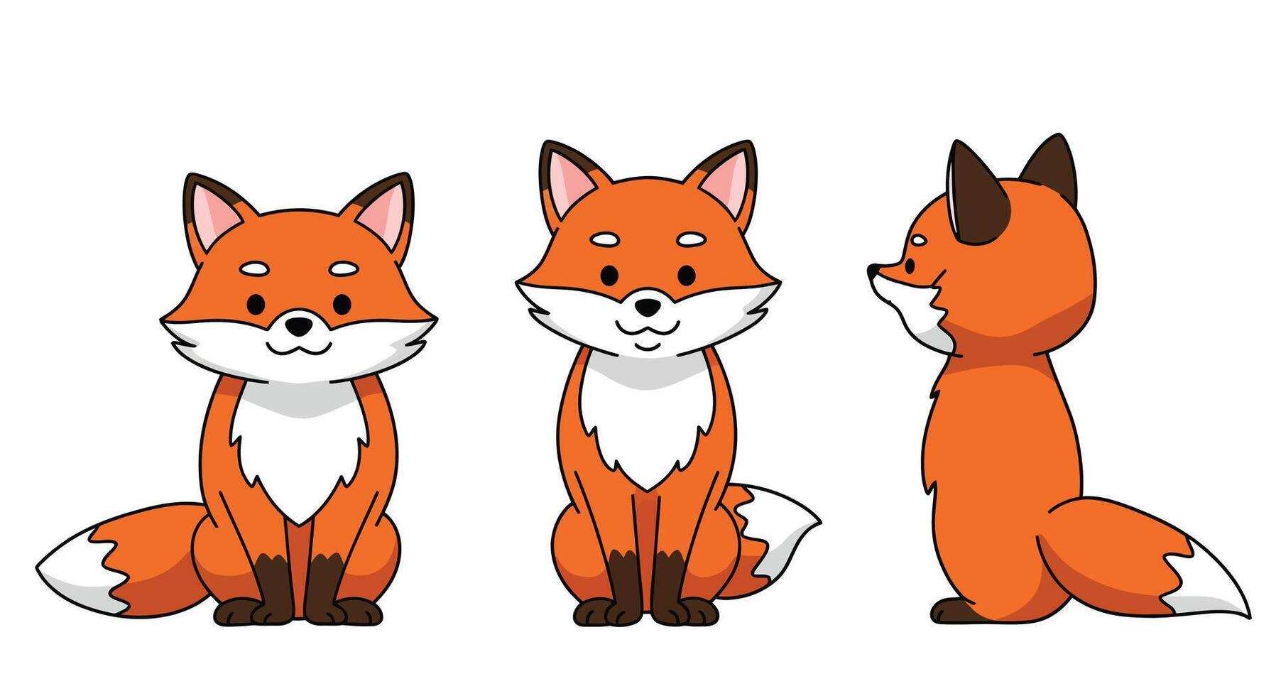 Cute cartoon fox character in minimal style showcasing three different poses illustration vector