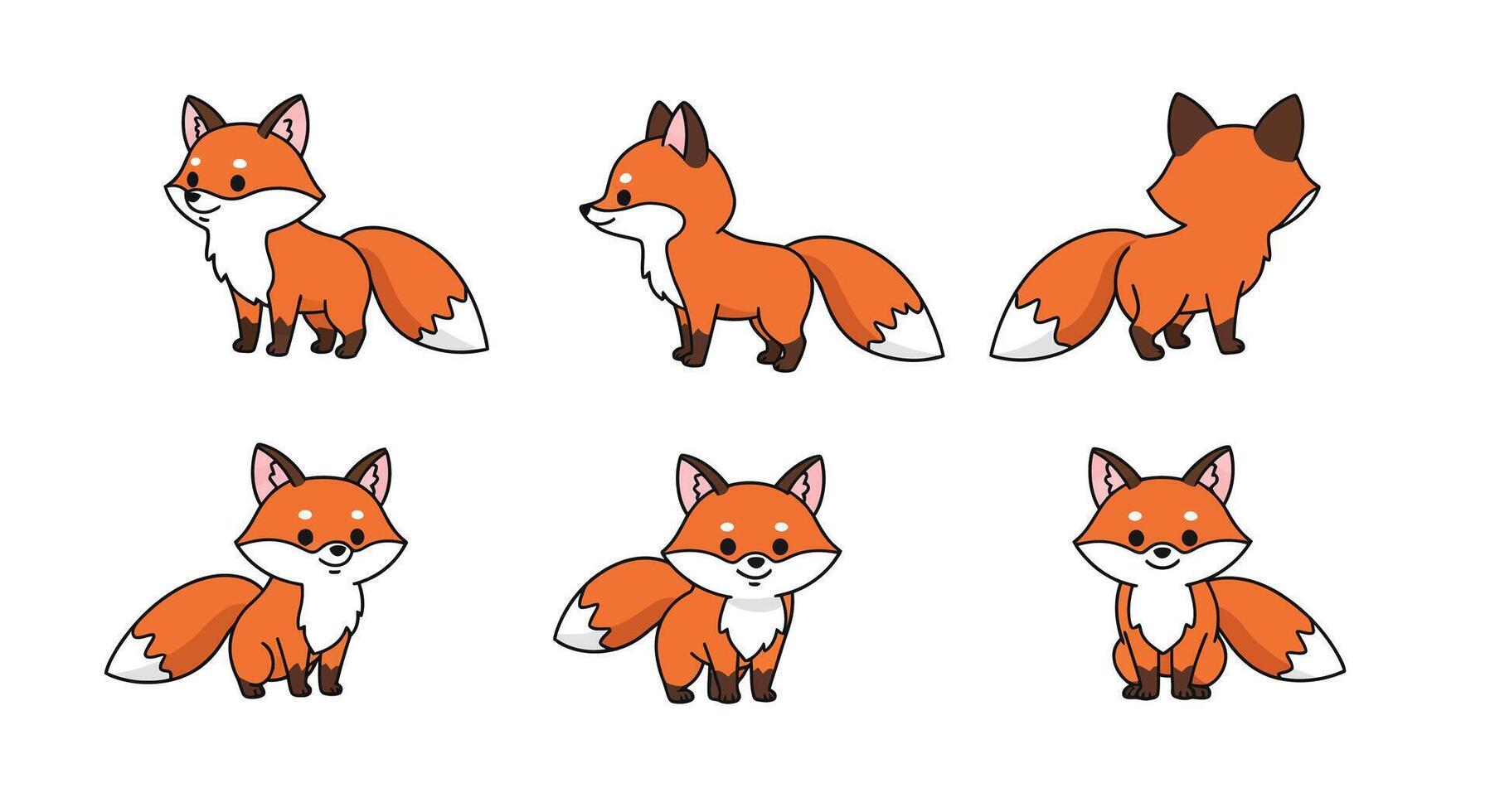 Cute fox character design in flat style showcasing different poses illustration vector