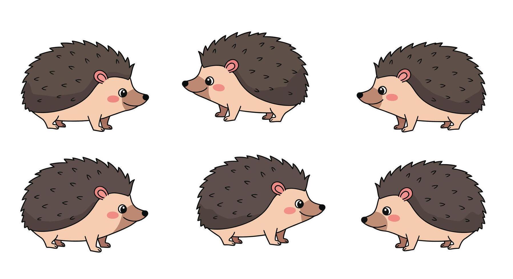 Cute hedgehogs in playful poses with flat design style art vector
