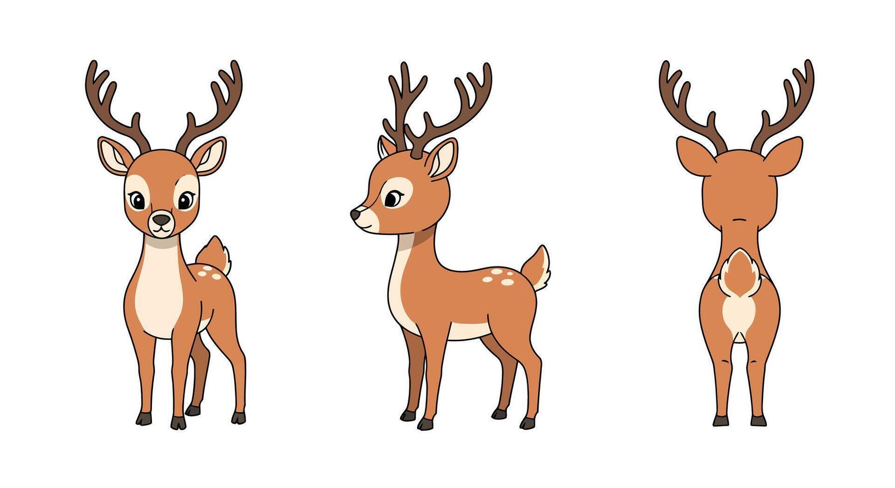 Cute young deer character design in flat style showcasing different angles art vector