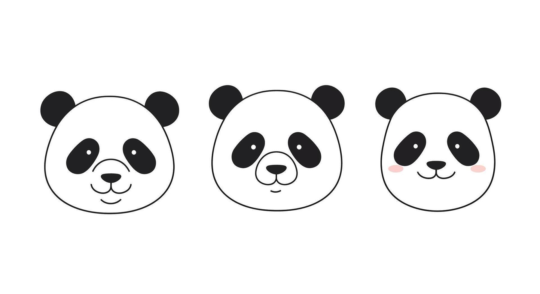 Cute panda faces displaying different expressions in flat art vector