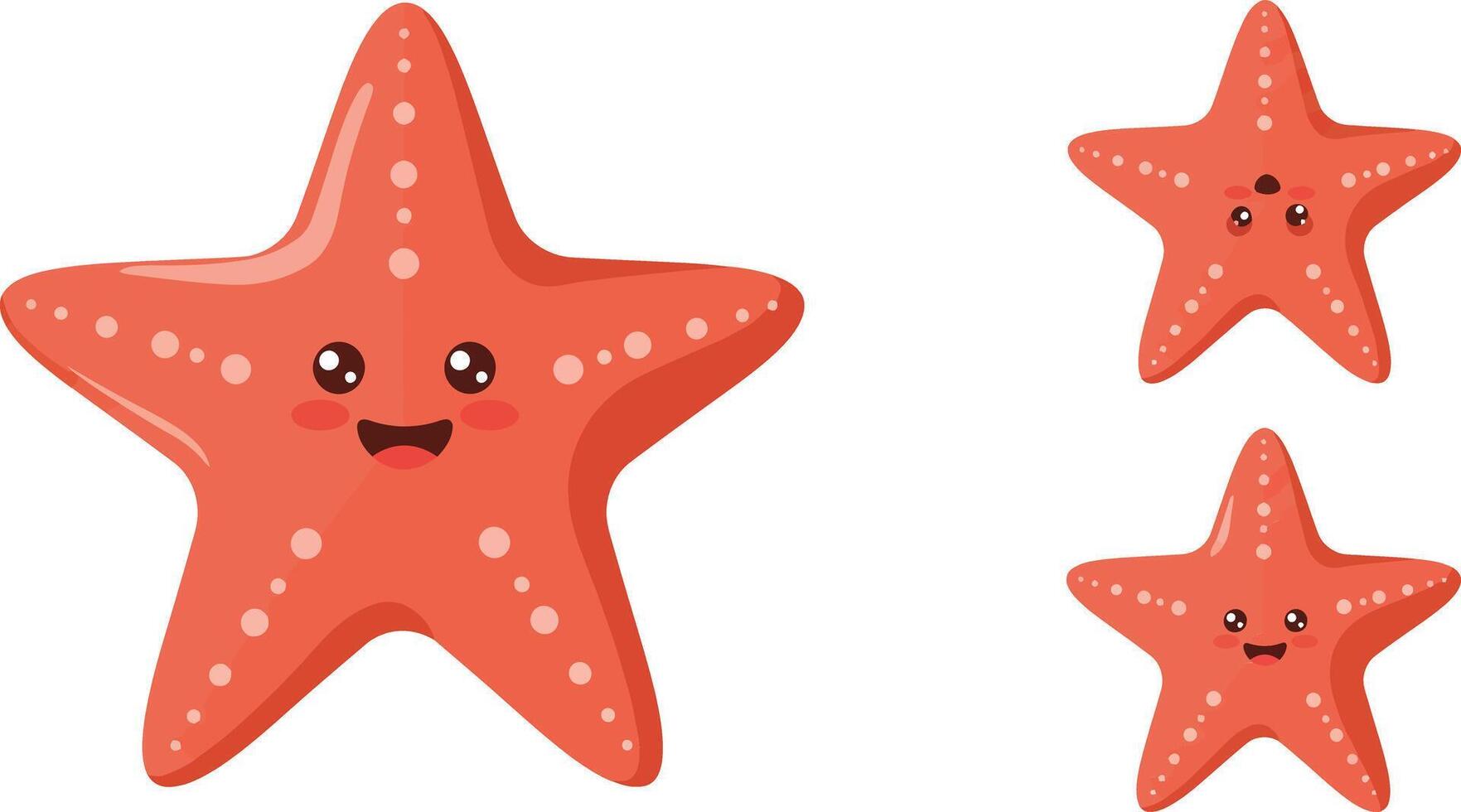Cute red starfish expressions in playful poses, minimal style illustration vector