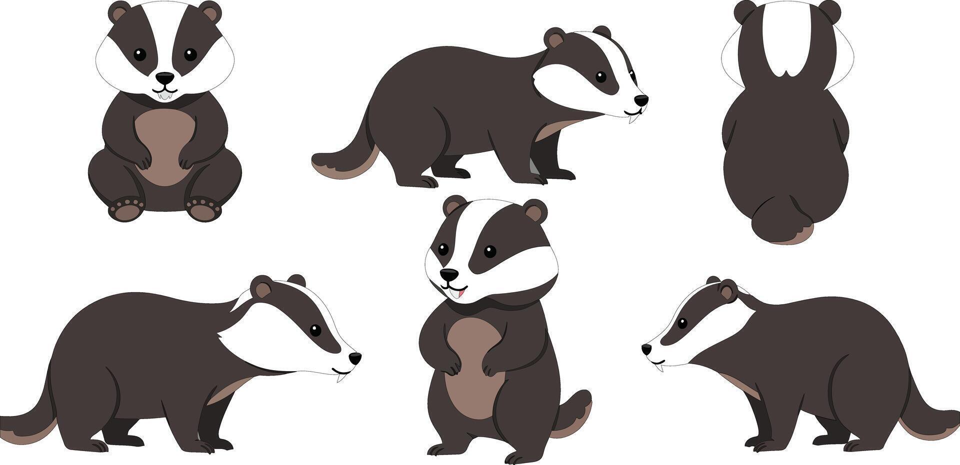 Cute panda character design in flat style showcasing three different poses illustration vector