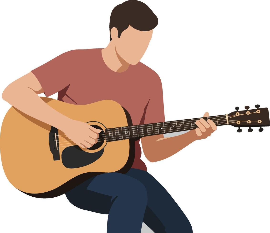 Young man playing acoustic guitar in flat art style vector