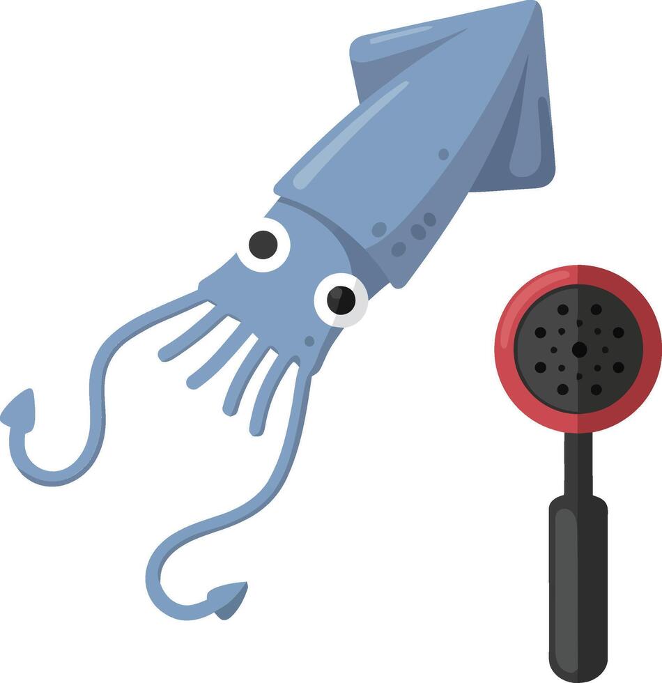 Cute squid character in playful style with cooking tool in flat art vector