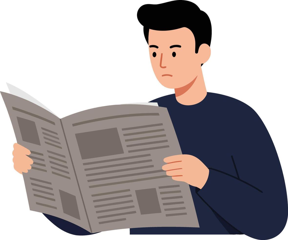 Man reading a newspaper in a flat minimal art style vector
