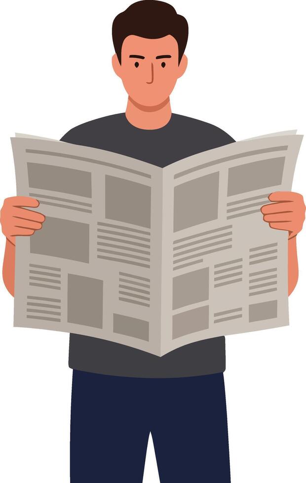 Man reading a newspaper in a flat illustration style with neutral colors and simple shapes art vector