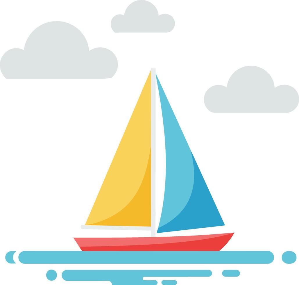 Sailboat on water with colorful sails in flat minimal art vector