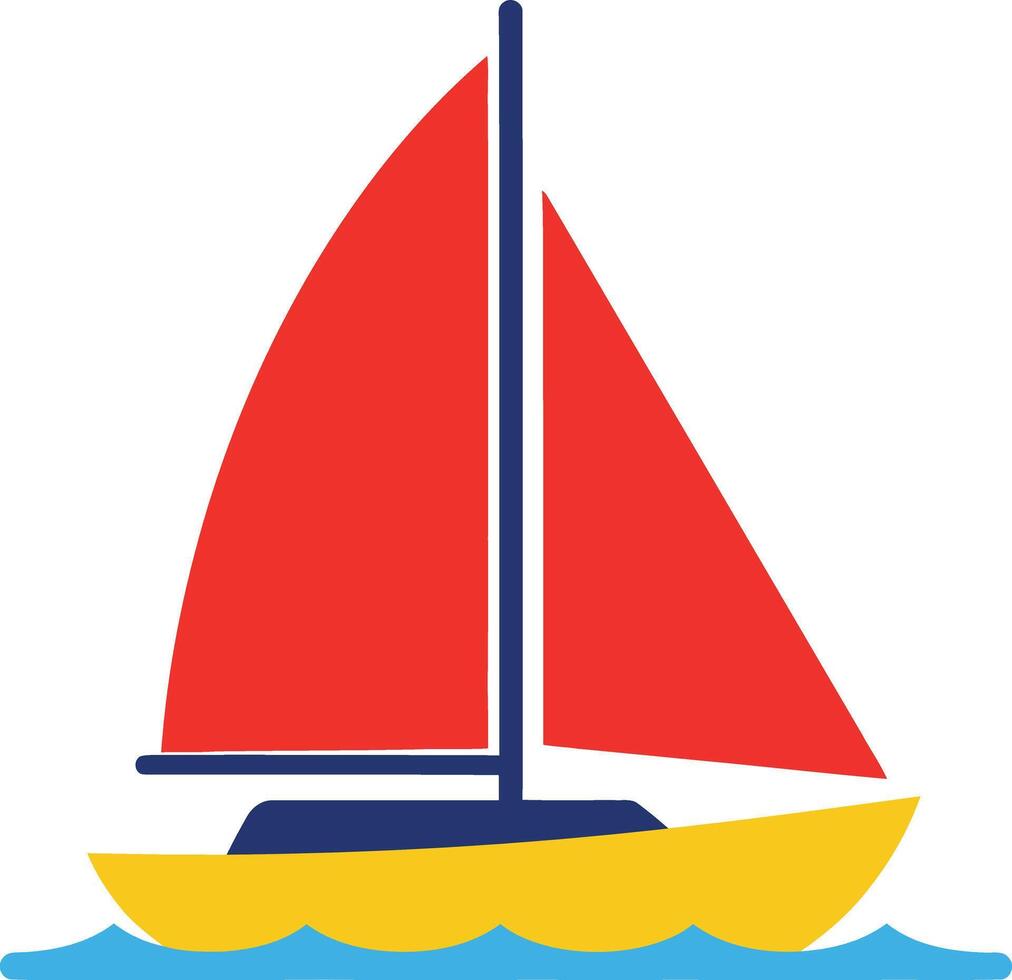 Colorful sailboat with red sails in flat design style illustration vector