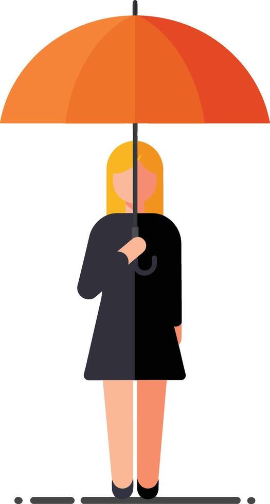 Woman holding an orange umbrella in a minimal flat art style illustration vector
