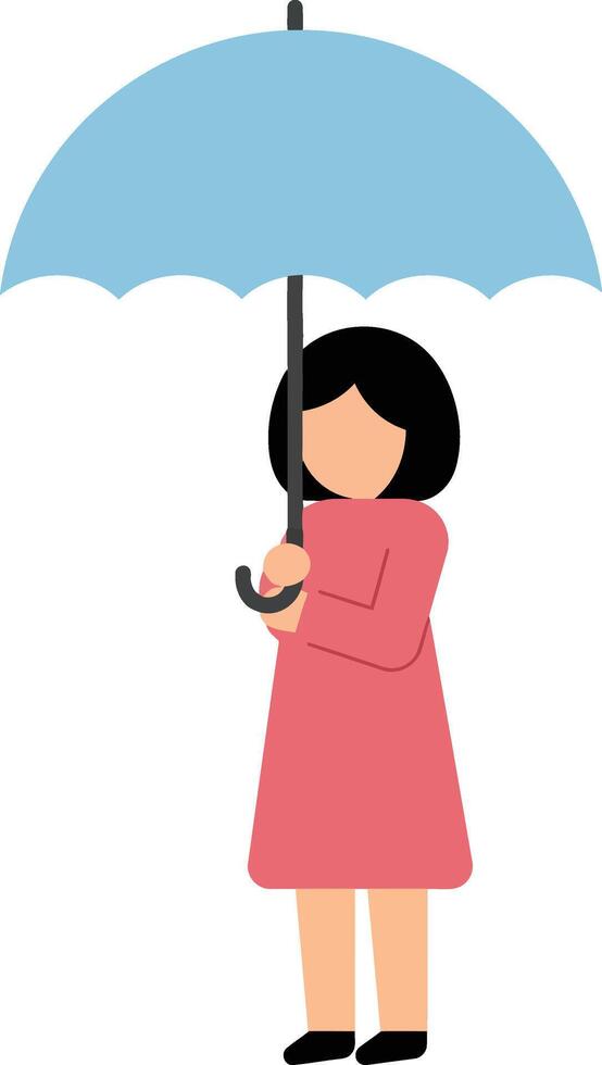 Woman holding a blue umbrella in minimal flat design art vector