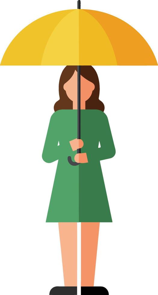Woman holding a yellow umbrella in a minimal flat design art vector