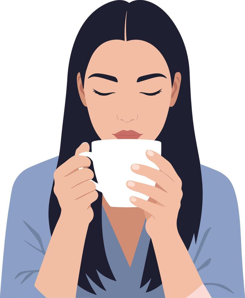 Woman holding a cup of beverage in a minimal flat illustration vector