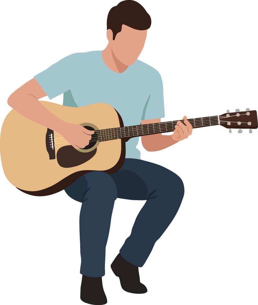 Man playing acoustic guitar in casual attire flat art vector
