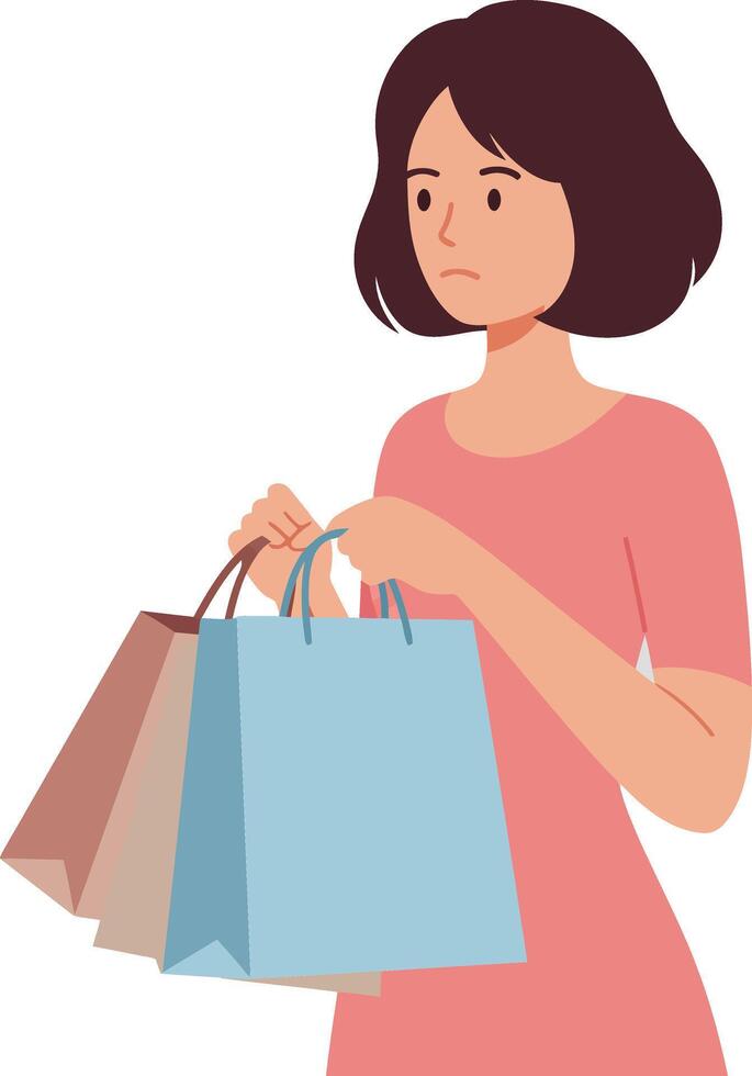 Woman holding shopping bags in minimal style illustration vector