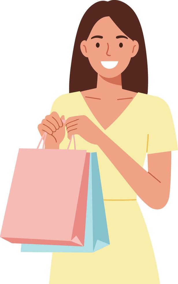 Woman with Shopping Bags in Flat Design Style Art vector