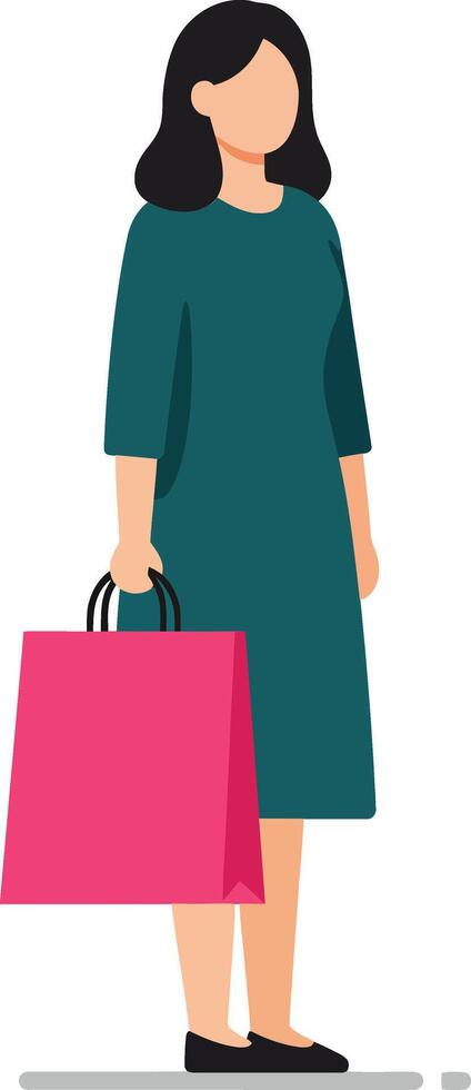 Woman holding shopping bag in minimal flat design art vector