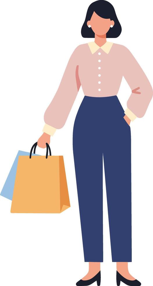Woman holding shopping bags in a minimal flat design illustration vector