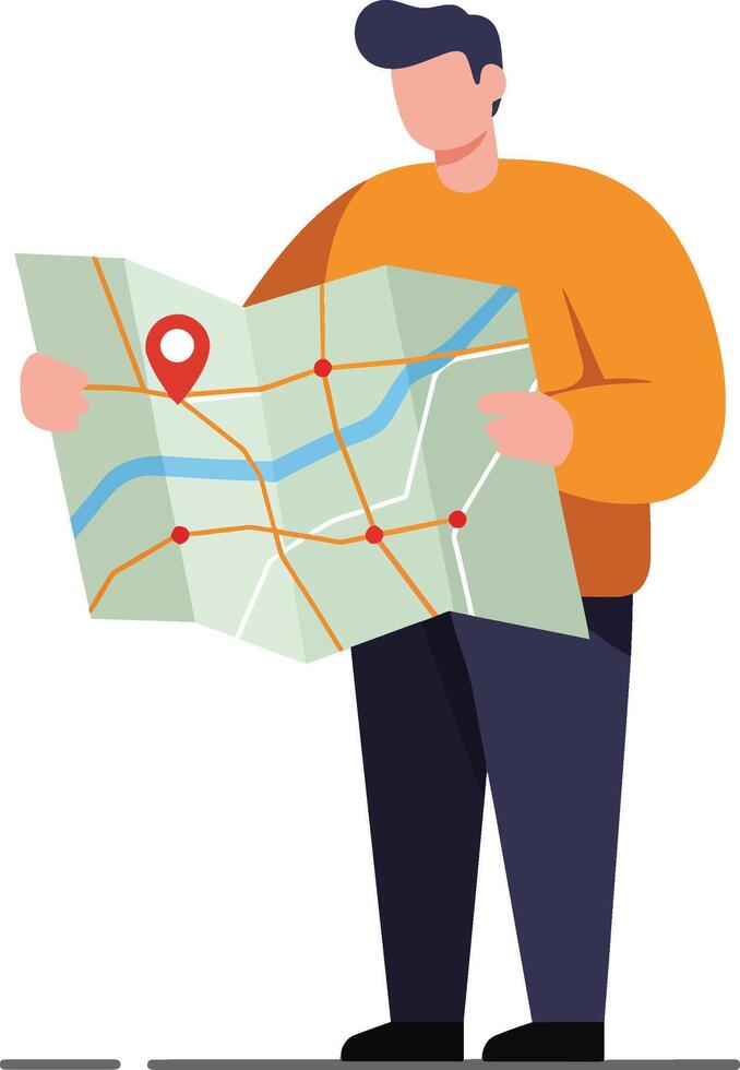 Person holding a map in a flat illustration style for navigation purposes vector