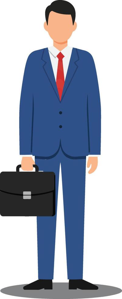 Businessman standing confidently in blue suit with briefcase minimal illustration vector