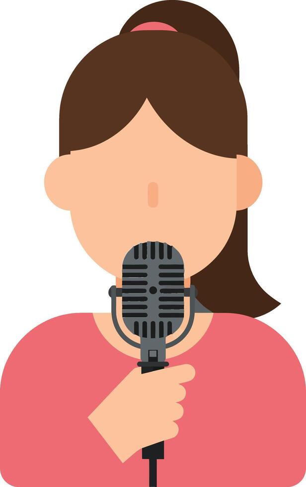 Female singer holding a microphone in flat design art vector