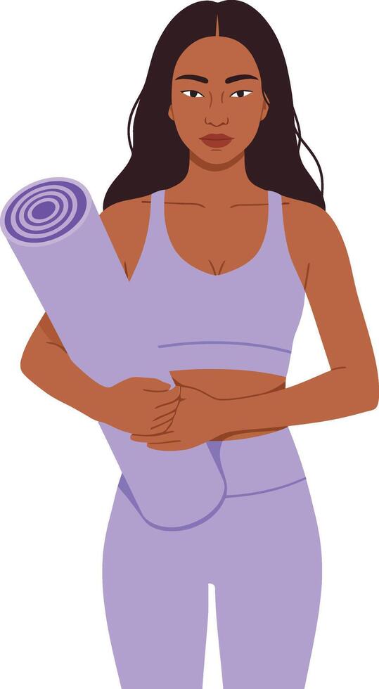 Woman holding yoga mat in flat design style art vector