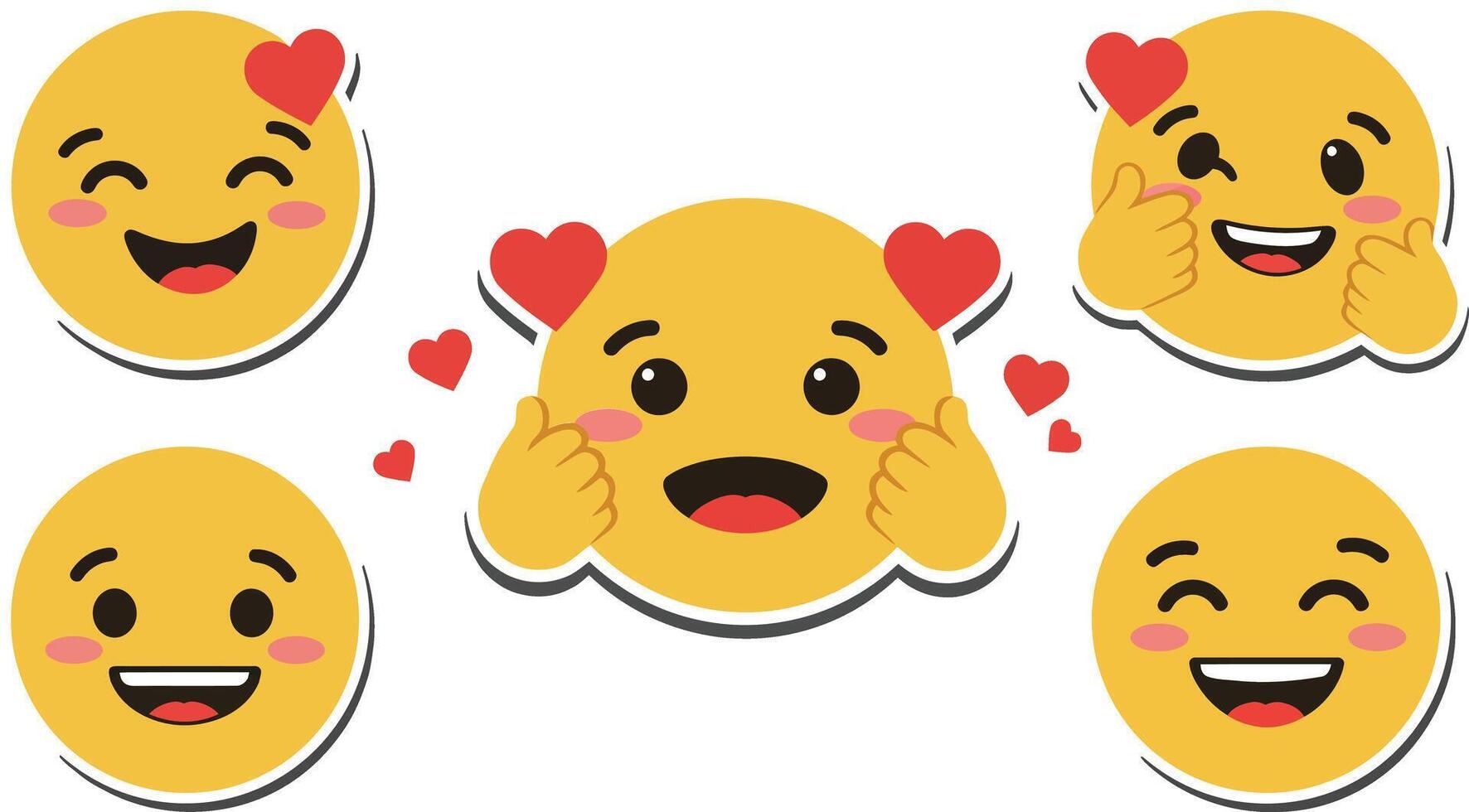Emoji expressions showcasing love and happiness in flat art vector