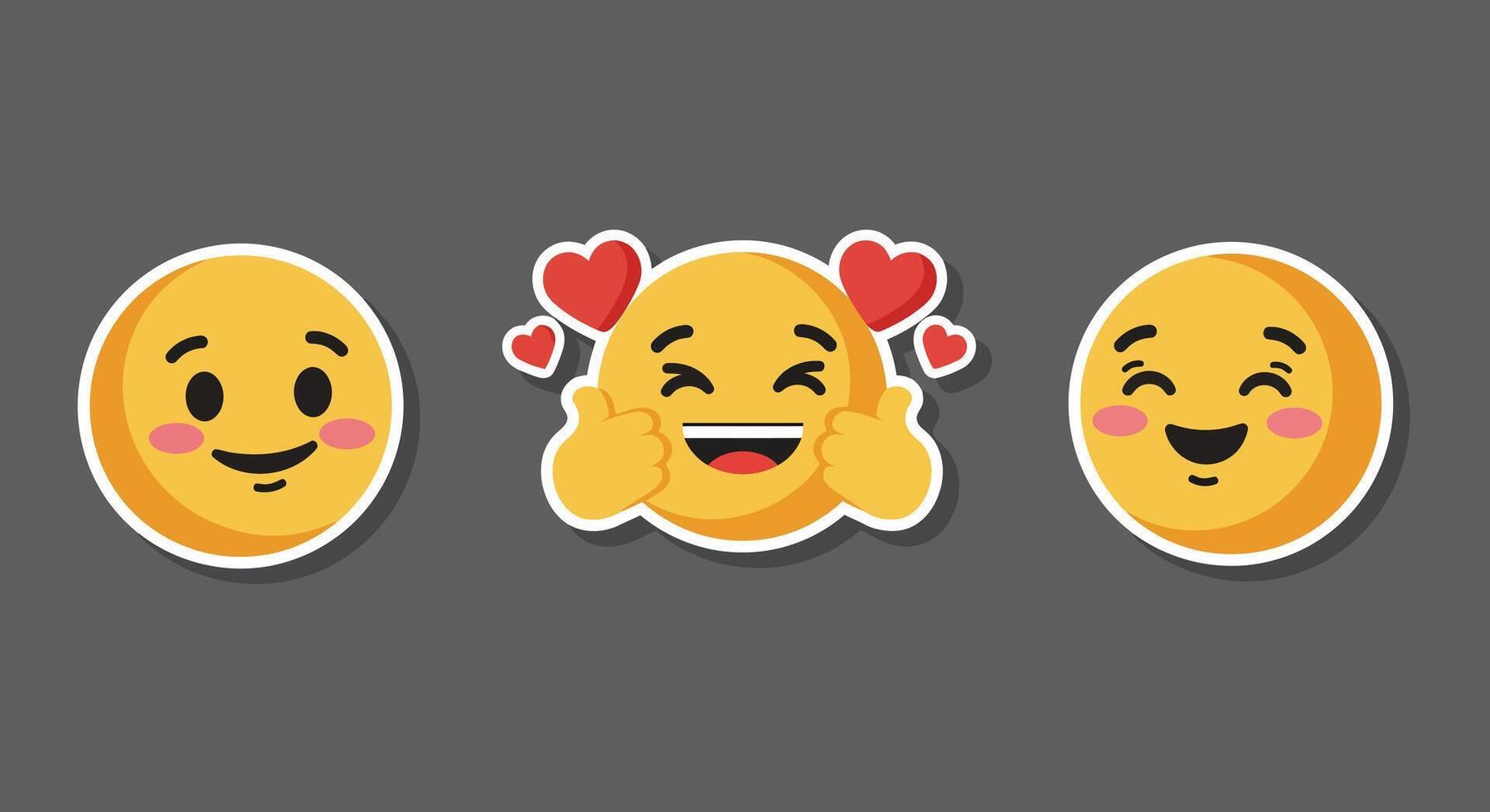 Smiling emoji faces expressing happiness in flat art vector