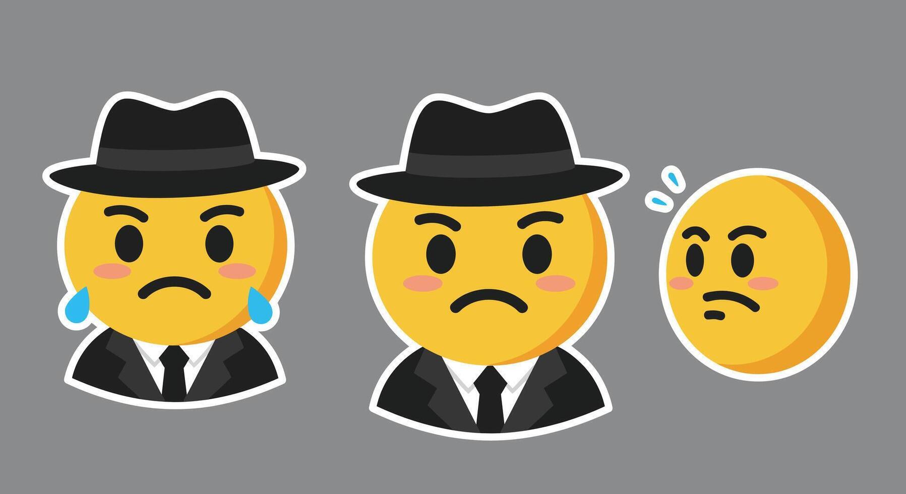 Sad emoji transitions to neutral expression in flat illustration vector
