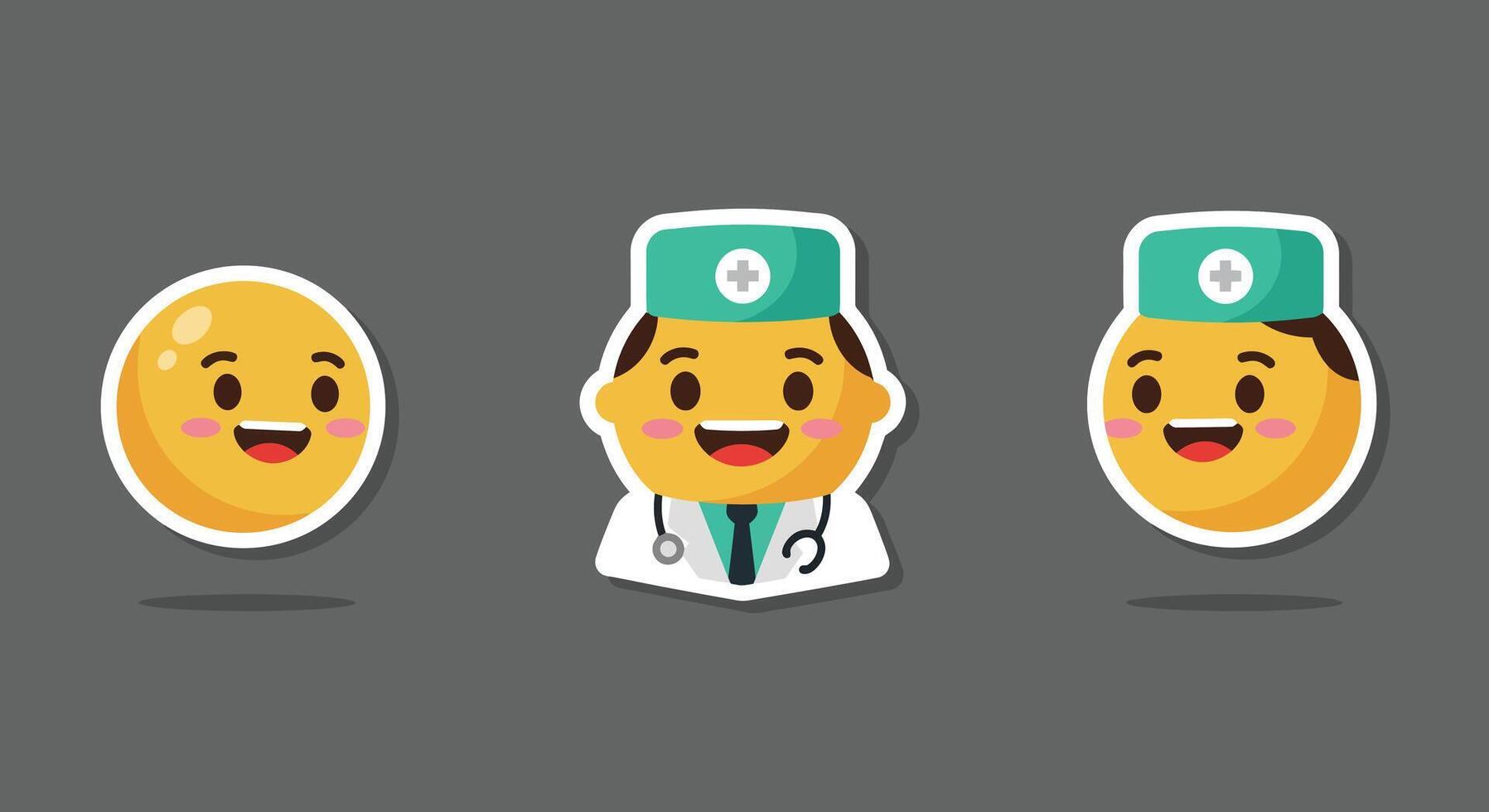 Smiling emoji transformation into doctor character in flat illustration vector