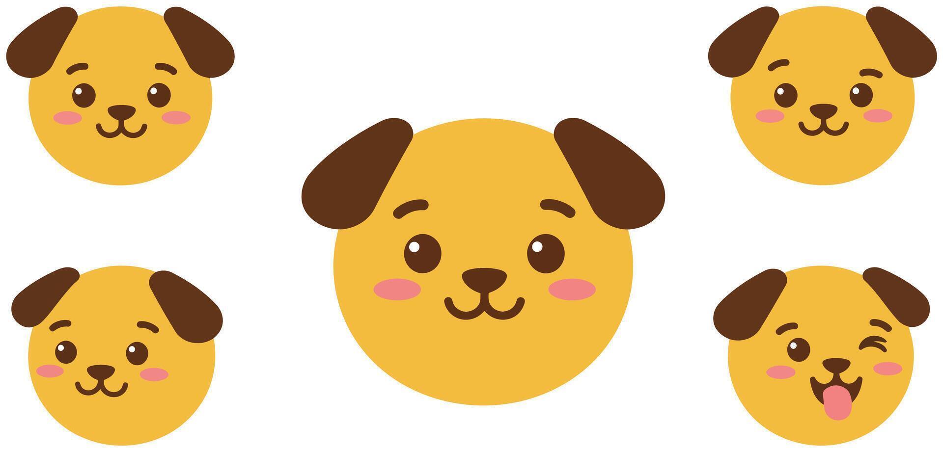 Cute dog faces in various expressions with flat design style art vector