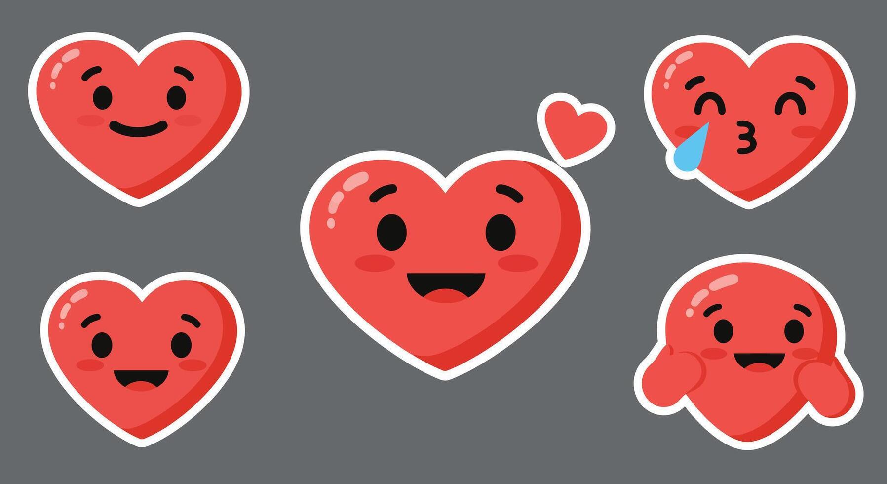 Heart emoticons expressing various emotions in flat design art vector