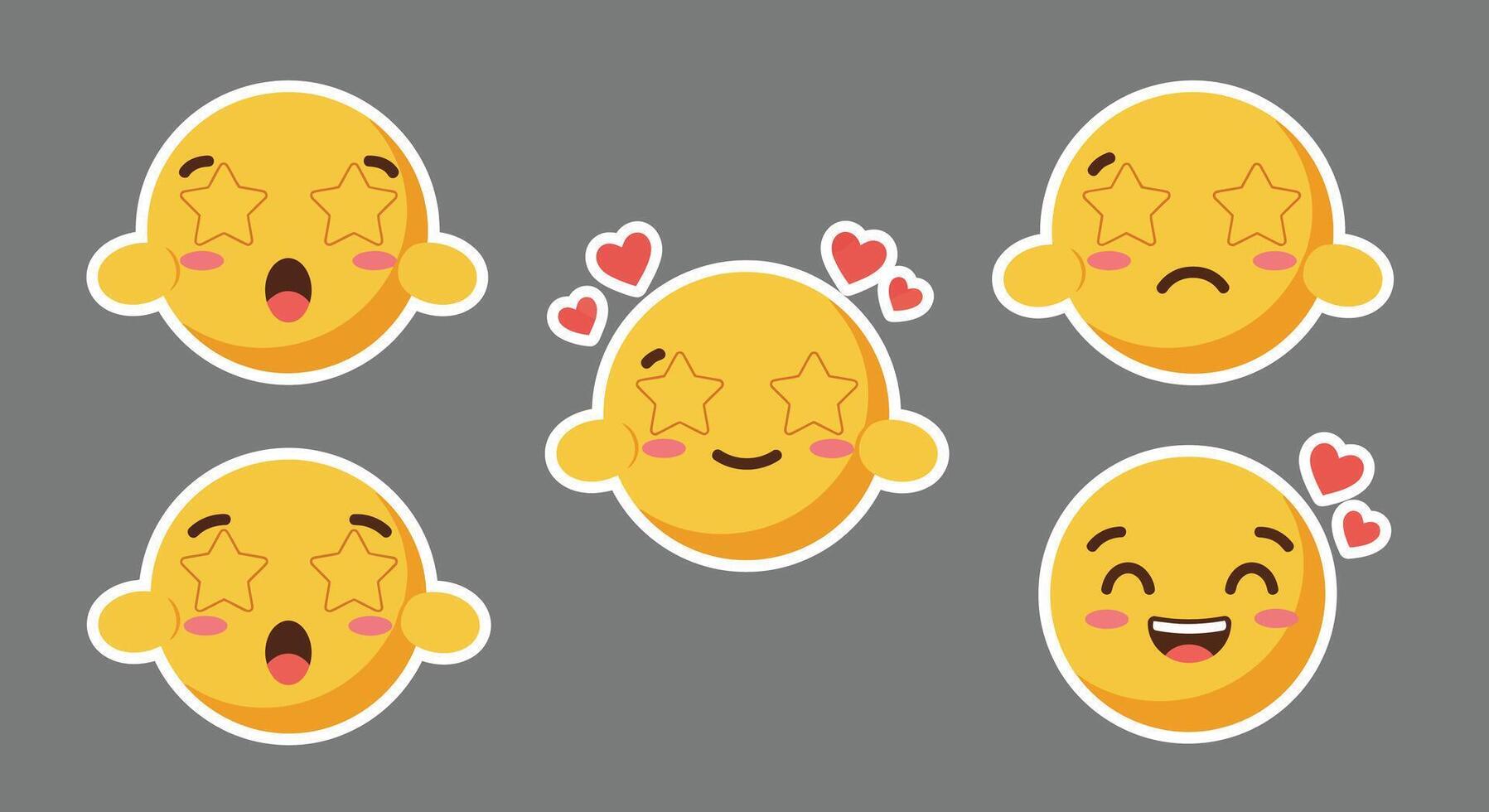 Emotionally expressive smiley face icons in flat design art vector