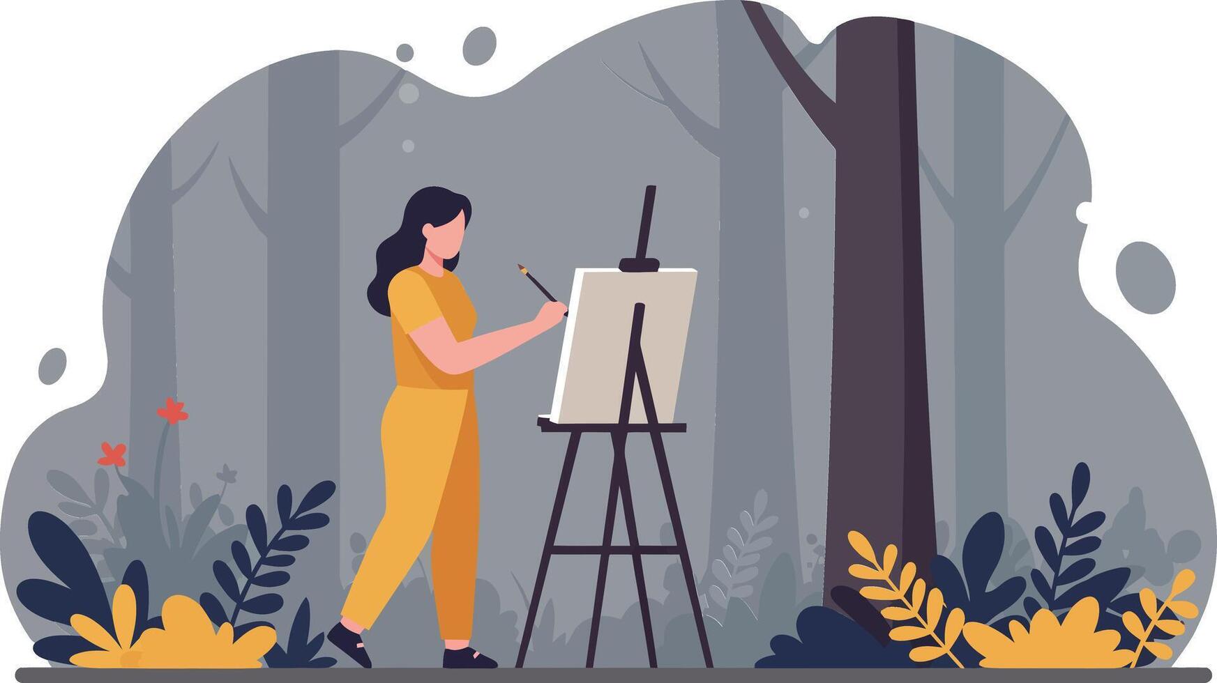 Artist painting in forest with minimal style illustration vector