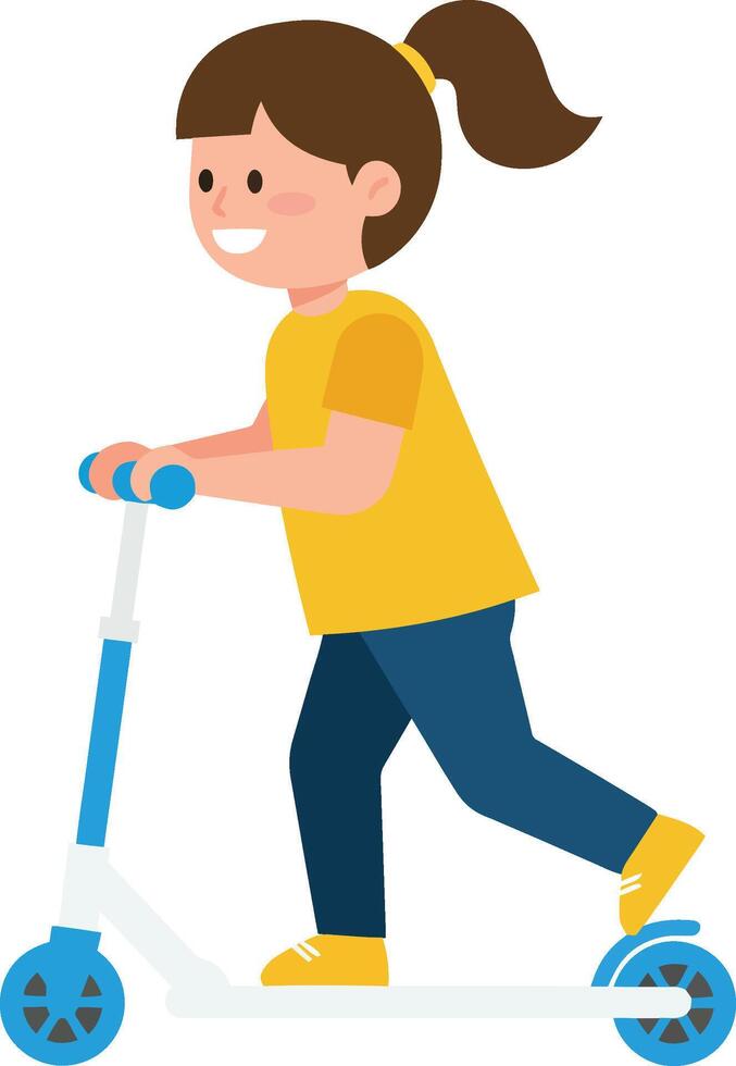 Girl riding a scooter in flat and cheerful style illustration vector