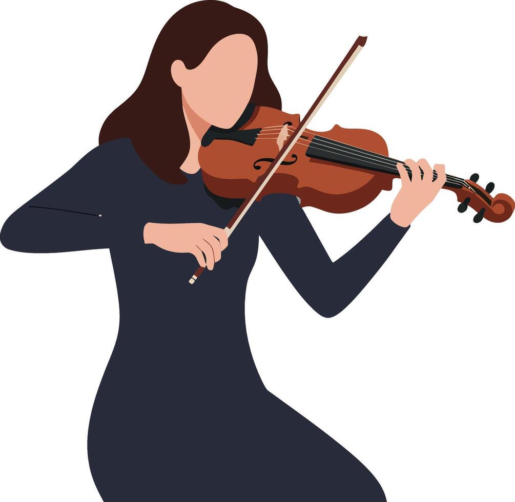 Woman playing violin in elegant pose, minimal design, flat colors, illustration vector