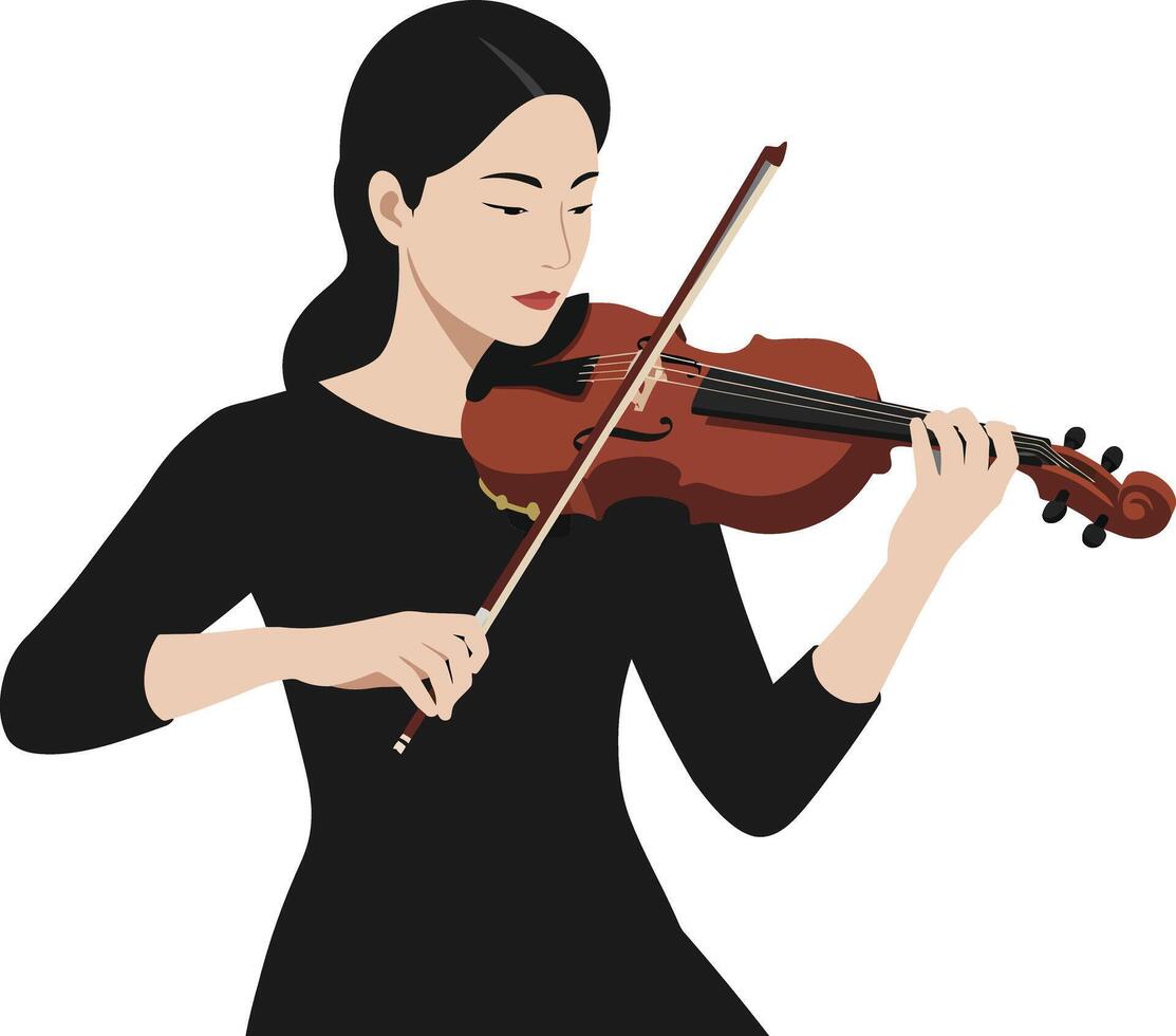 Female musician playing violin in minimal flat design art vector