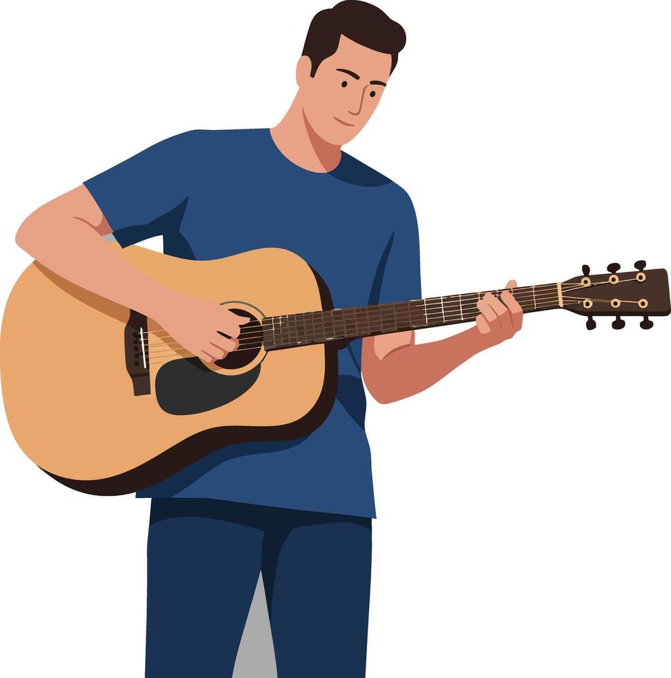 Young man playing acoustic guitar in minimal flat design art vector