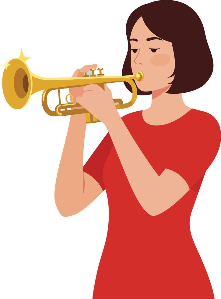 Woman playing trumpet in flat style art illustration vector