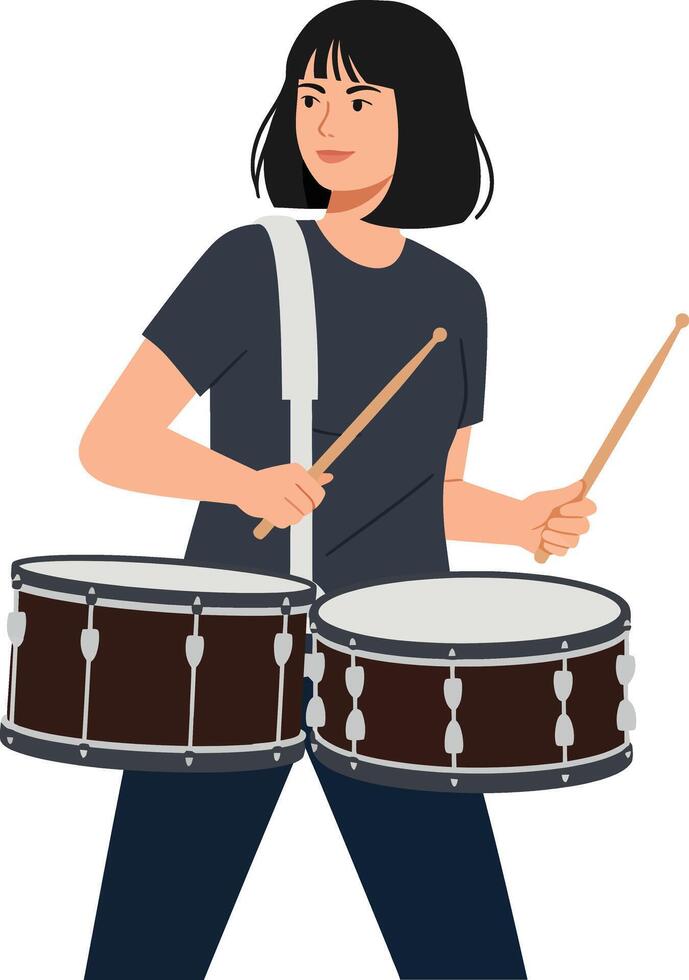 Drummer playing two drums in flat design style illustration vector