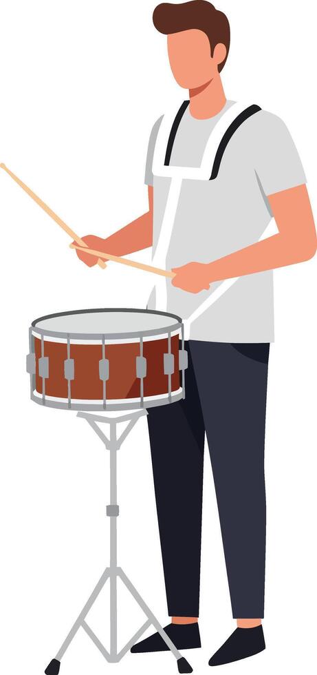 Drummer playing snare drum in flat design illustration vector