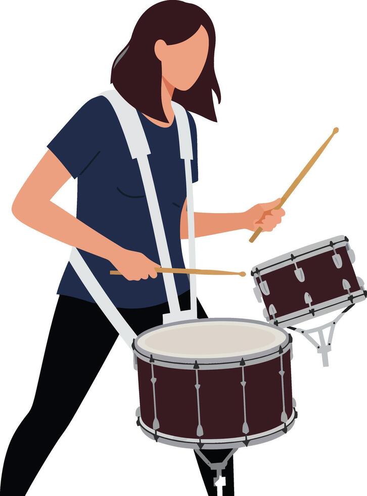 Drummer playing on a snare drum with sticks in flat illustration vector