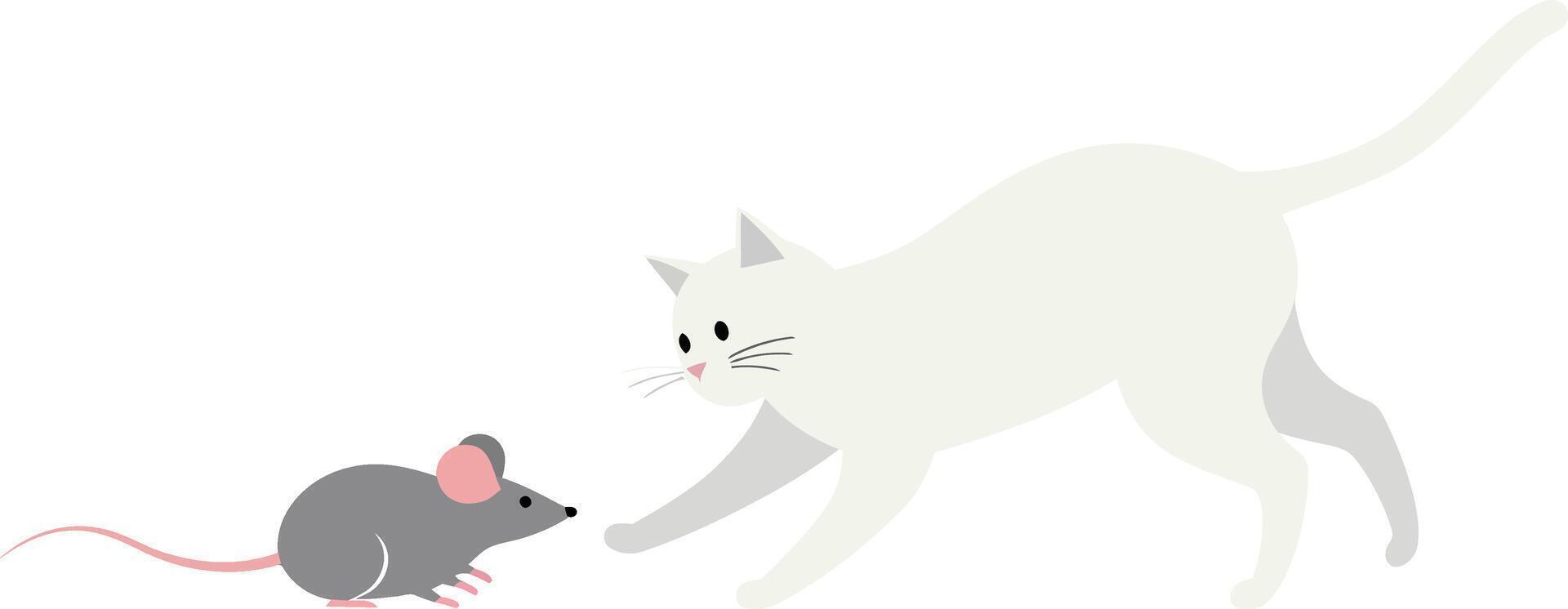 Cat and mouse interaction in playful chase flat art vector