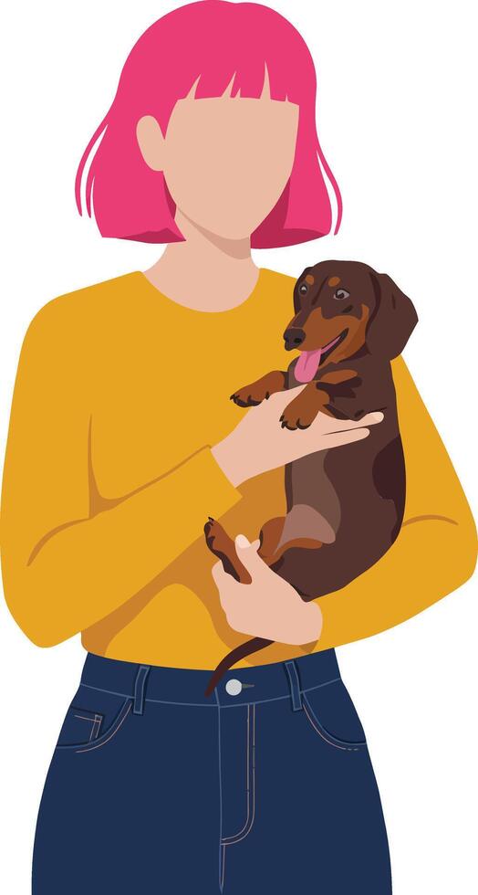 Woman with Pink Hair Holding a Dog in Flat Illustration vector