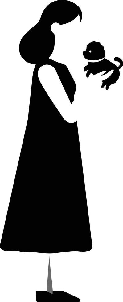 Woman holding a small dog in a minimal black silhouette illustration vector